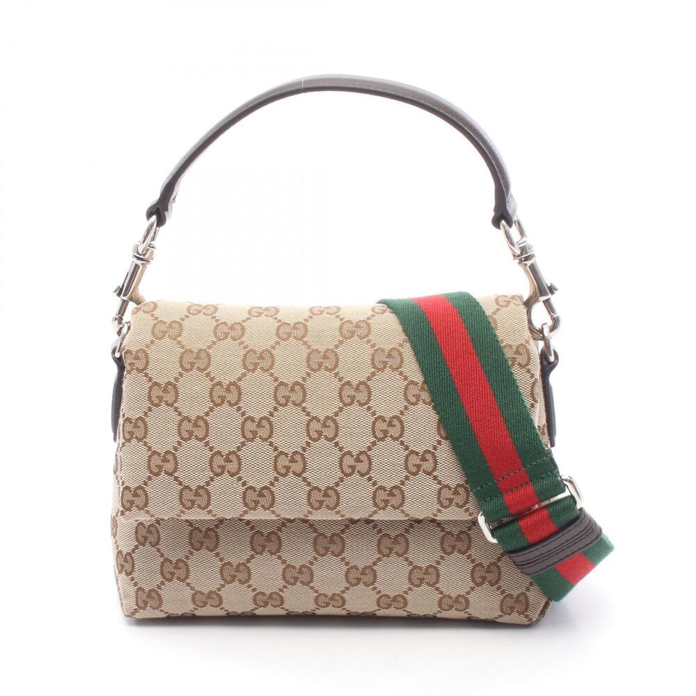 Gucci GG Canvas Sherry Top Handle Bag Leather Beige Brown
